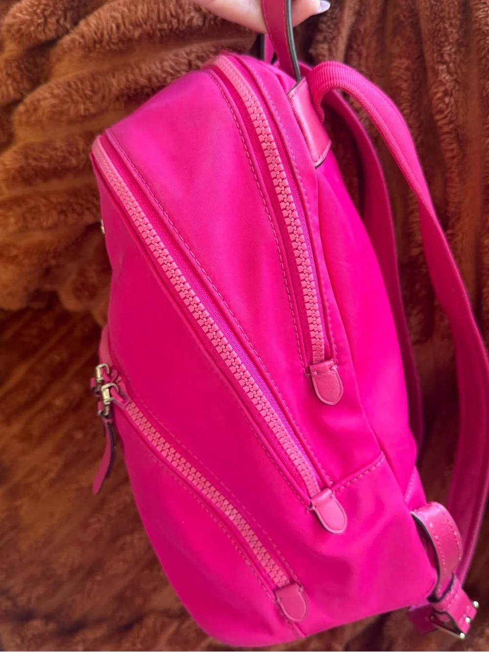 Kate Spade Bright Pink Nylon Mini Backpack with Gold Accents- luxury backpack!